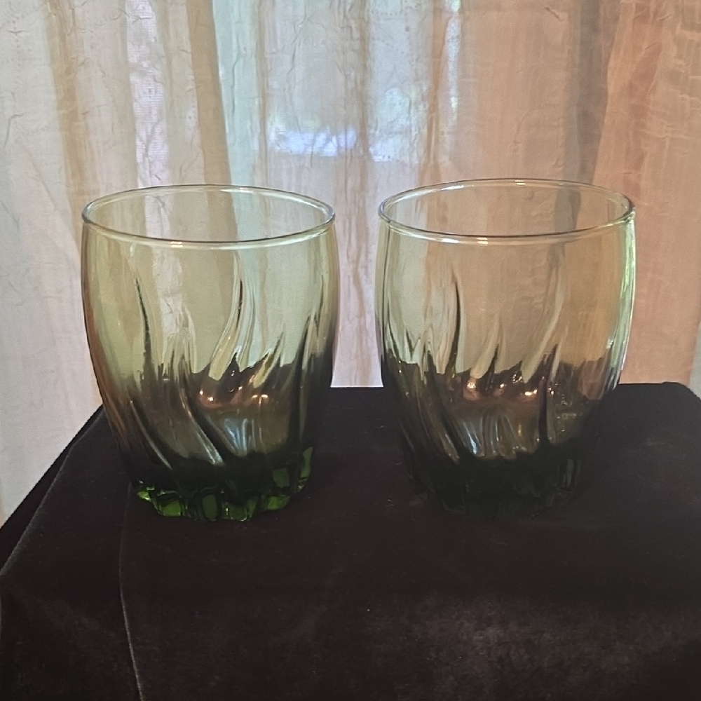 Vintage Anchor Hocking Central Park Ivy Green Set Of 2 Whiskey‎ Glasses